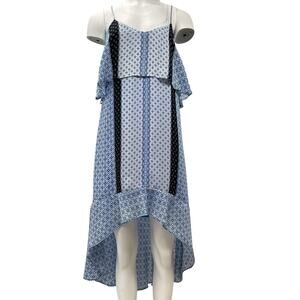 Kaari Blue Printed Asymmetrical Sun Dress Blue Petite Large Adj Strap Lined